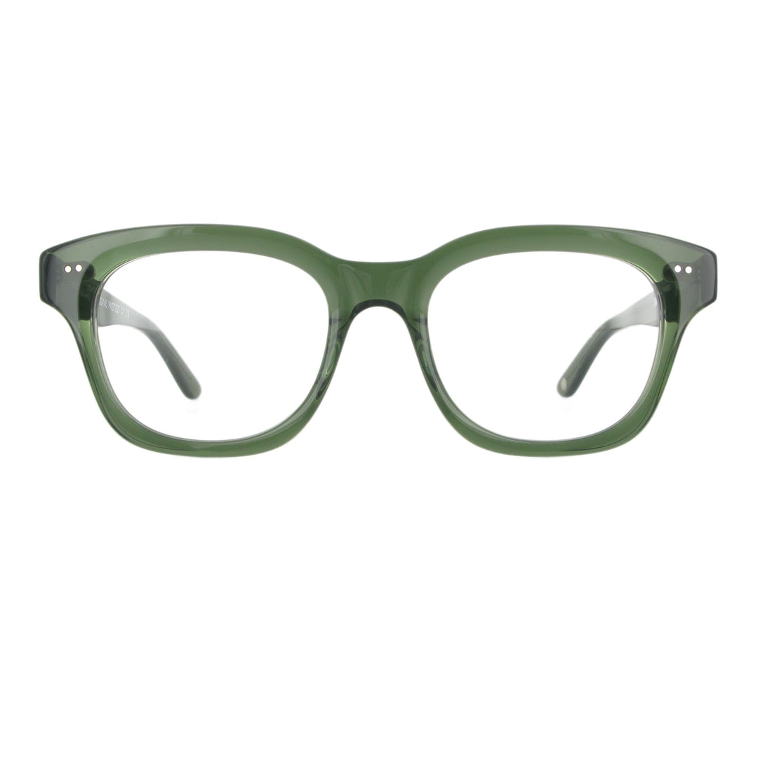 Flaschengrüne Acetatbrille mit einer besonderer Fase, Kollektion Funk Food, Modell Pastizzi.