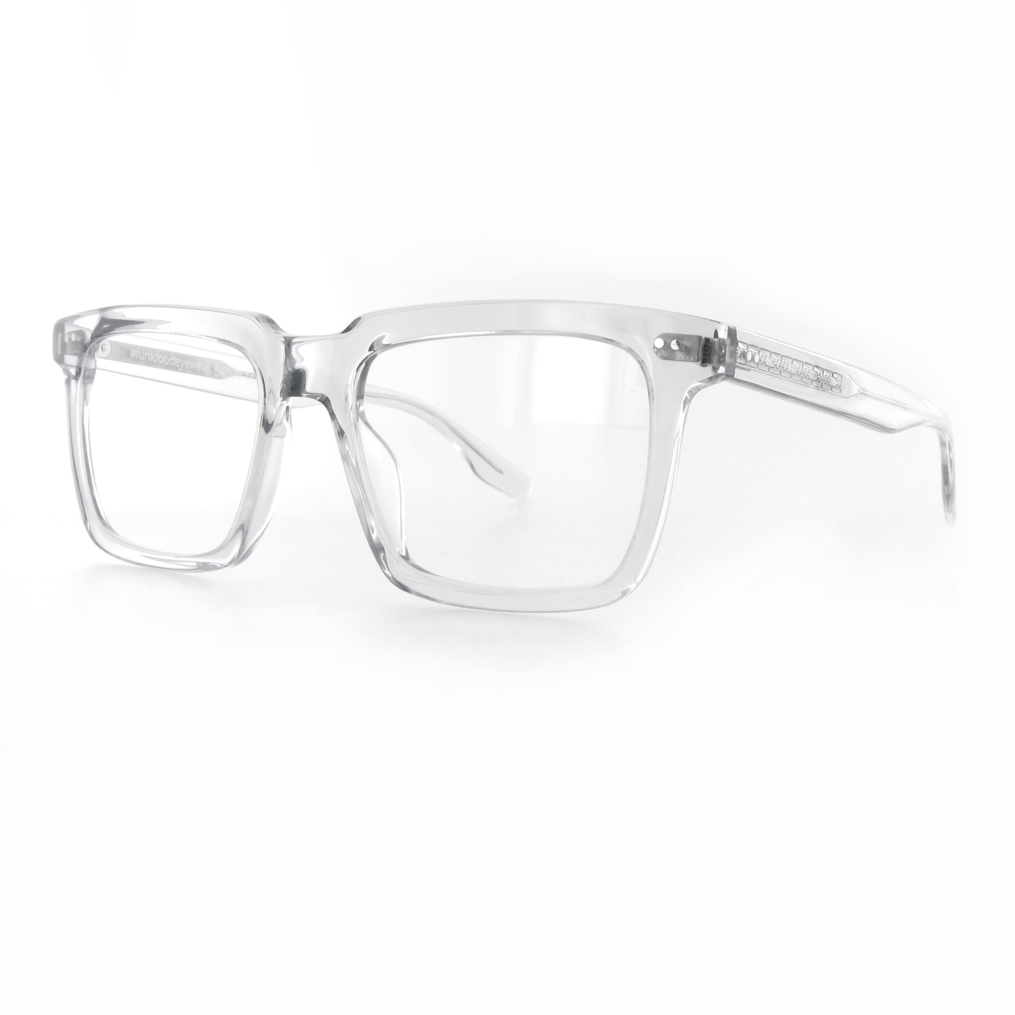 Transparente Brille aus Acetat mit dickem rechteckigen Gestell, Modell Balish, zeitloses und elegantes Design.