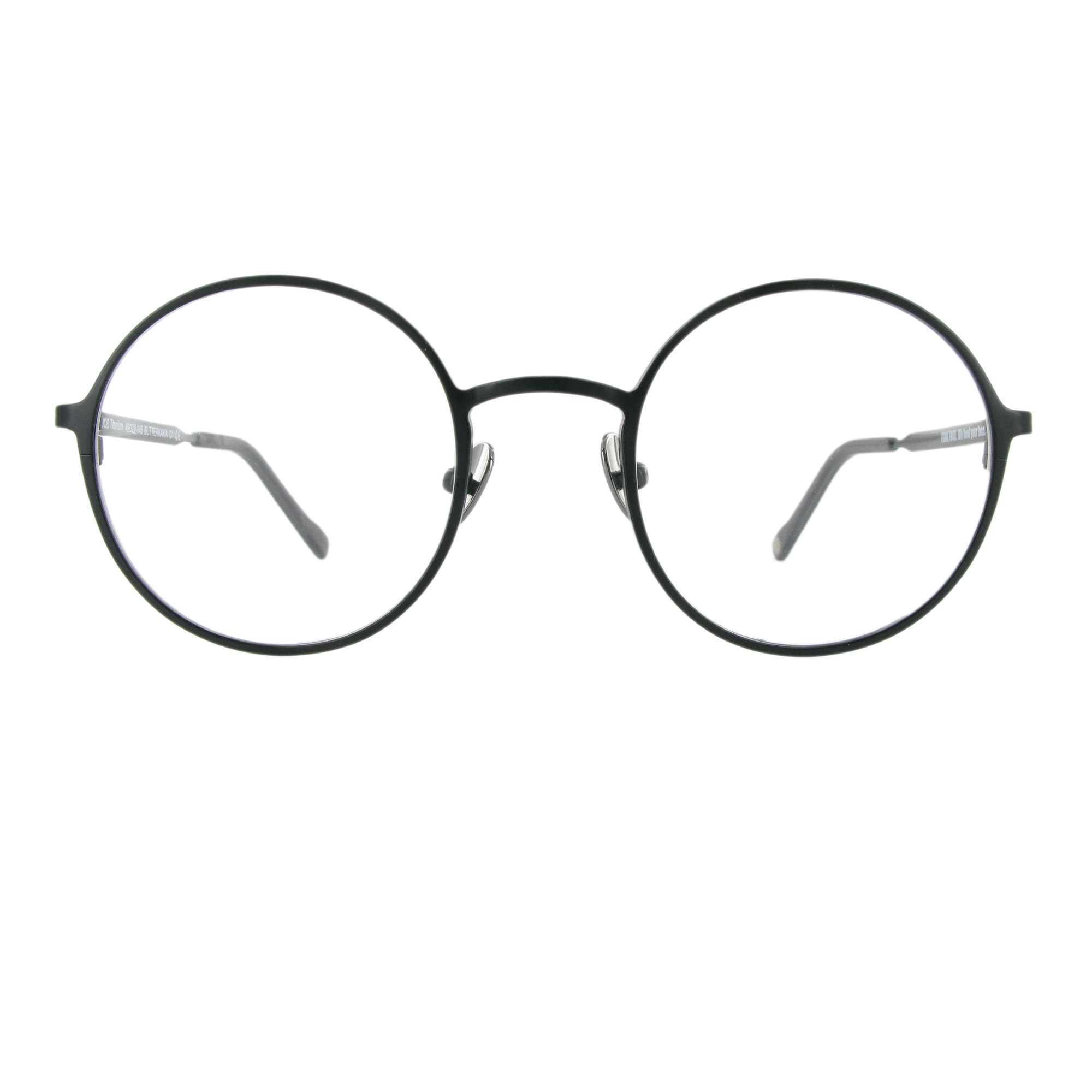 Schwarze Metallbrille mit runden Gläsern und großzügigem Steg, ausgewogen und minimalistisch.