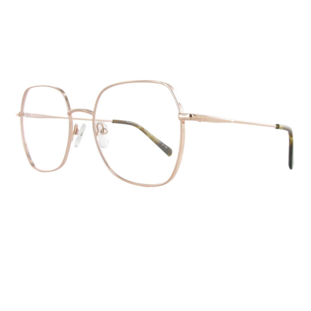 Elegante rose gold Edelstahl Brille in femininem Design und eckiger Form, die durch unterschiedliche Materialstärken besonders schön wirkt.