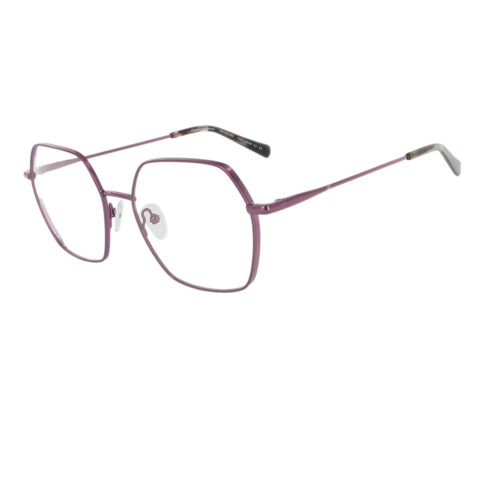 Elegante Metallbrille in purple shiny color in femininem Design und eckiger Form.